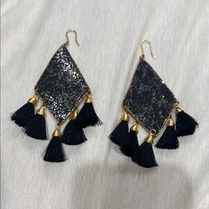Unbranded Black Diamond Tassel Drop Earrings with Gold Accents